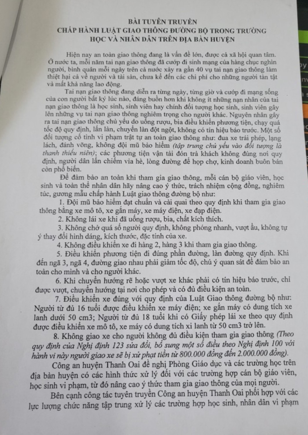 Bài tuyên truyên chấp hành luật giao thông đường bộ